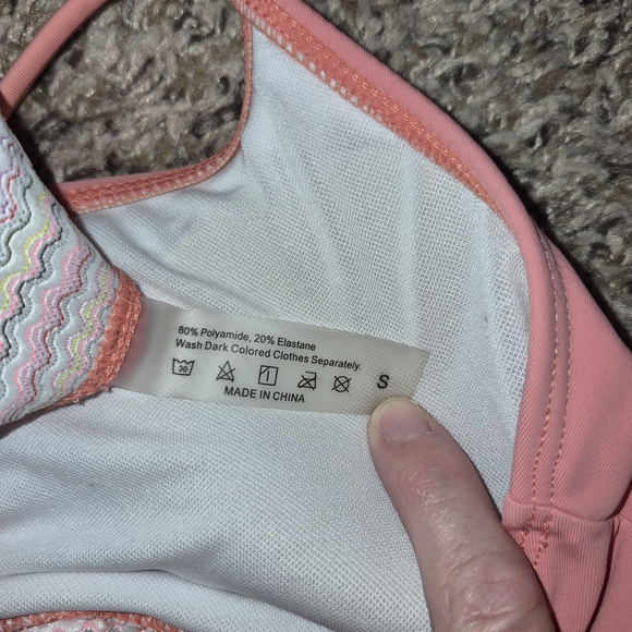 Coral Bikini Set with Multicolor Trim - Picture 2 of 8